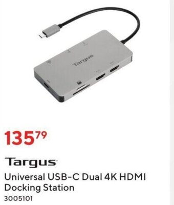 Staples Targus Universal USB-C Dual 4K HDMI Docking Station offer