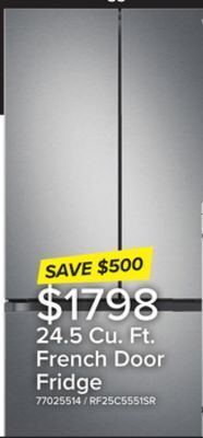 Leon's Samsung stainless steel 33 wide french door refrigerator with internal ice & water (24.5cu.ft) - rf25c5551sr/aa offer