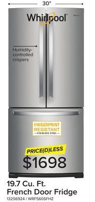 Leon's Whirlpool stainless steel french door refrigerator (20 cu. ft.)- wrf560sfhz offer