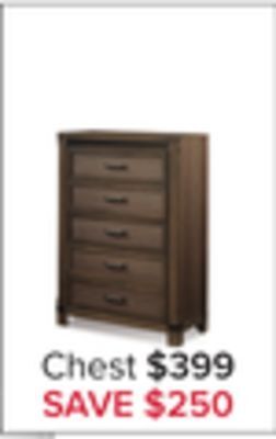 Leon's Rossco 5 drawer chest - rustic oak offer