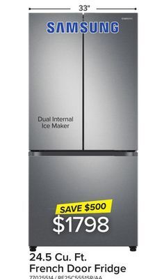 Leon's Samsung stainless steel 33 wide french door refrigerator with internal ice & water (24.5cu.ft) - rf25c5551sr/aa offer