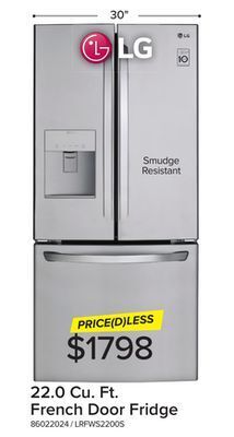 Leon's Lg 30 smudge resistant stainless steel french door refrigerator with water dispenser (22 cu. ft.) - lrfws2200s offer