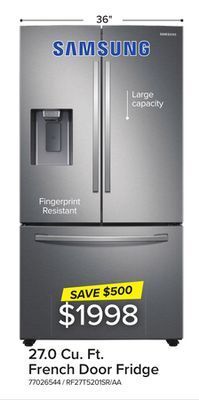 Leon's Samsung stainless steel french door refrigerator (27 cu.ft) - rf27t5201sr/aa offer