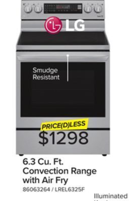 Leon's Lg smudge resistant stainless steel 6.3 cu ft. electric thinq® instaview™ range with air fry and true convection- lrel6325f offer
