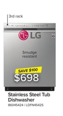 Leon's Lg smudge-resistant stainless steel front control dishwasher with quadwash® and 3rd rack - ldfn4542s offer