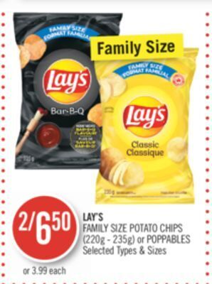 Shoppers Drug Mart Lay's family size potato chips (220g-235g) or poppables offer
