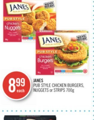 Shoppers Drug Mart Janes pub style chicken burgers, nuggets or strips offer