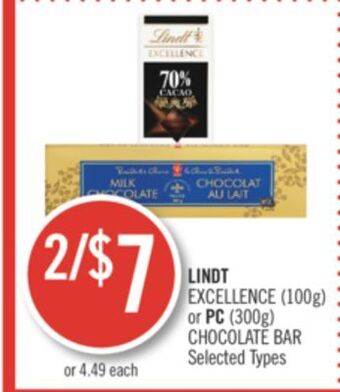 Shoppers Drug Mart Lindt excellence (100g) or pc (300g) chocolate bar offer