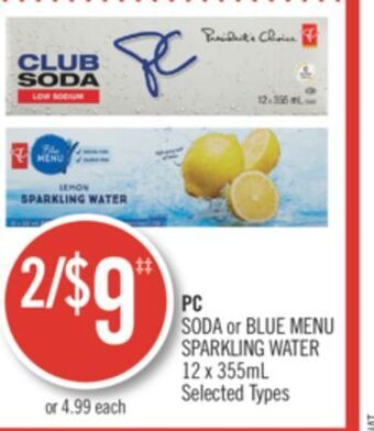 Shoppers Drug Mart Pc soda or blue menu sparkling water offer