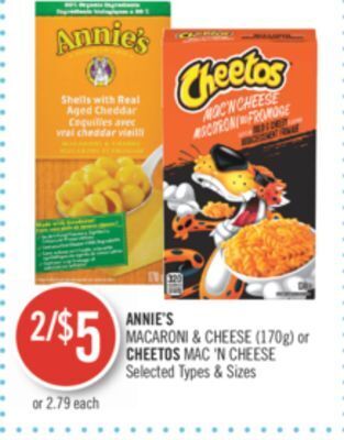 Shoppers Drug Mart Annie's macaroni & cheese (170 g) or cheetos mac 'n cheese offer