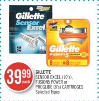 Shoppers Drug Mart Gillette  sensor excel (10's), fusion5 power or proglide (8's) cartridges offer