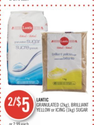 Shoppers Drug Mart Lantic granulated (2kg), brilliant yellow or icing (1kg) sugar offer