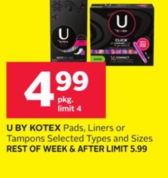 Rexall U by kotex pads, liners or tampons offer