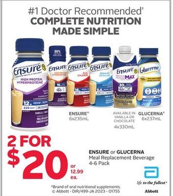 Rexall Ensure or glucerna meal replacement beverage 4-6 pack offer