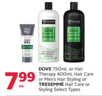 Rexall Dove 750ml or hair therapy 400ml hair care or men's hair styling or tresemmé hair care or styling offer