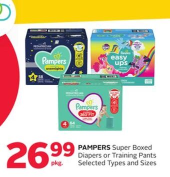 Rexall Pampers super boxed diapers or training pants offer