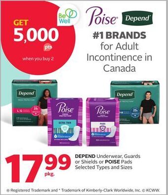 Rexall Depend underwear, guards or shields or poise pads offer