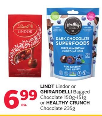 Rexall Lindt lindor or ghirardelli bagged chocolate 150g-151g or healthy crunch chocolate 235g offer
