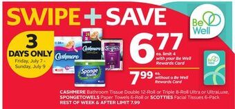 Rexall Cashmere bathroom tissue double 12-roll or triple 8-roll ultra or ultraluxe, spongetowels paper towels 6-roll or scotties fac offer