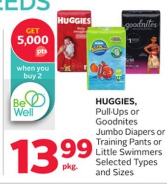 Rexall Huggies, pull. ups or goodnites jumbo diapers or training pants or little swimmers offer