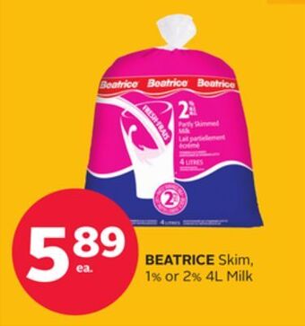 Rexall Beatrice skim, 1% or 2% 4l milk offer