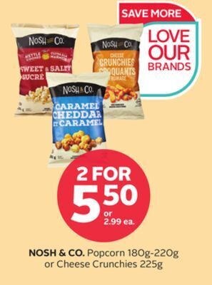 Rexall Nosh & co. popcorn 180g-220g or cheese crunchies 225g offer