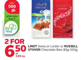 Rexall Lindt swiss or lindor or russell stover chocolate bars offer