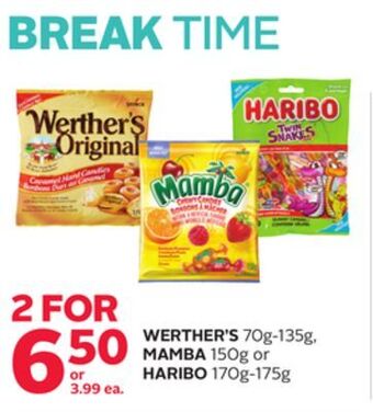 Rexall Werther's 70g-135g, mamba 150g or haribo 170g-175g offer