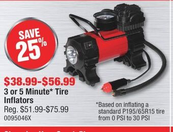 PartSource 3 or 5 minute* tire inflators offer