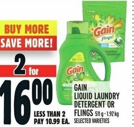 Metro GAIN LIQUID LAUNDRY DETERGENT OR FLINGS offer