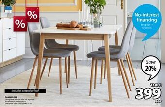 JYSK Gammelgab dining table features solid oak legs with durable white melamine top offer