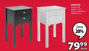 JYSK Harstad simple and elegant, tall 2 drawer nightstand offer