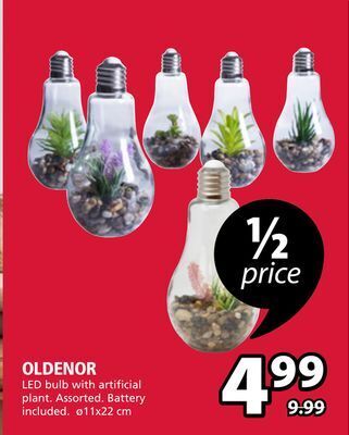 JYSK Oldenor led bulb with artificial plant offer