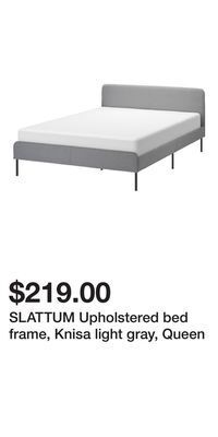 IKEA Slattum upholstered bed frame, knisa light gray, queen offer