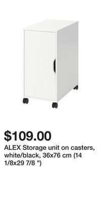 IKEA Alex storage unit on casters, white/black, 36x76 cm (14 1/8x29 7/8 ) offer