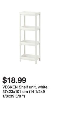 IKEA Vesken shelf unit, white, 37x23x101 cm (14 1/2x9 1/8x39 5/8 ) offer