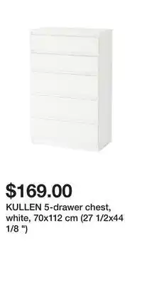 IKEA Kullen 5-drawer chest, white, 70x112 cm (27 1/2x44 1/8 ) offer