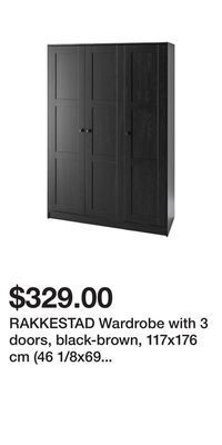 IKEA Rakkestad wardrobe with 3 doors, black-brown, 117x176 cm (46 1/8x69 1/4 ) offer