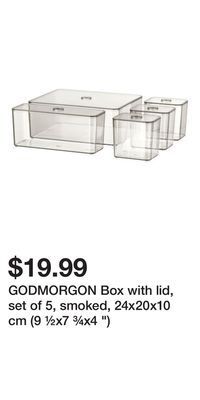 IKEA Godmorgon box with lid, set of 5, smoked, 24x20x10 cm (9 ½x7 ¾x4 ) offer