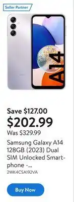 Walmart Samsung galaxy a14 128gb (2023) dual sim unlocked smartphone - brand new offer