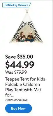 Walmart Teepee tent for kids foldable children play tent with mat for indoor outdoor (stripe) offer