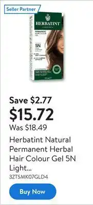 Walmart Herbatint natural permanent herbal hair colour gel 5n light chestnut 135ml without ammonia and paraben suitable for vegans offer