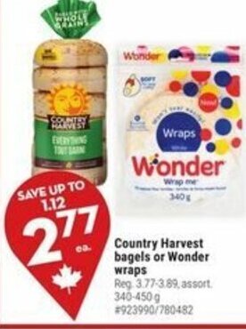 Giant Tiger Country Harvest bagels or Wonder wraps offer