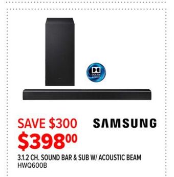 2001 Audio Video Samsung 3.1.2 ch. sound bar & sub w/ acoustic beam offer