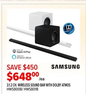 2001 Audio Video Samsung 3.1.2 ch. wireless sound bar with dolby atmos offer