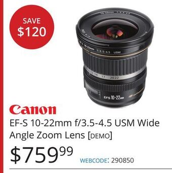Vistek Canon ef-s 10-22mm f/3.5-4.5 usm wide angle zoom lens offer