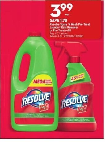 Giant Tiger Resolve Spray 'N Wash Pre-Treat Laundry Stain Remover or Pre-Treat refill offer