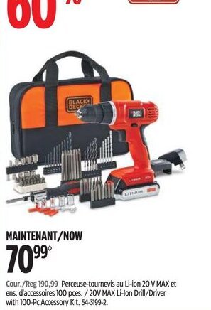 Canadian Tire 20V MAX Li-Ion Drill/Driver with 100-PC Accessory Kit. offer