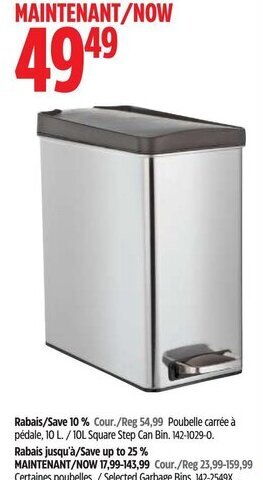 Canadian Tire 10L Square Step Can Bin. offer