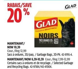 Canadian Tire GLAD Garbage Bags, 20-Pk. offer